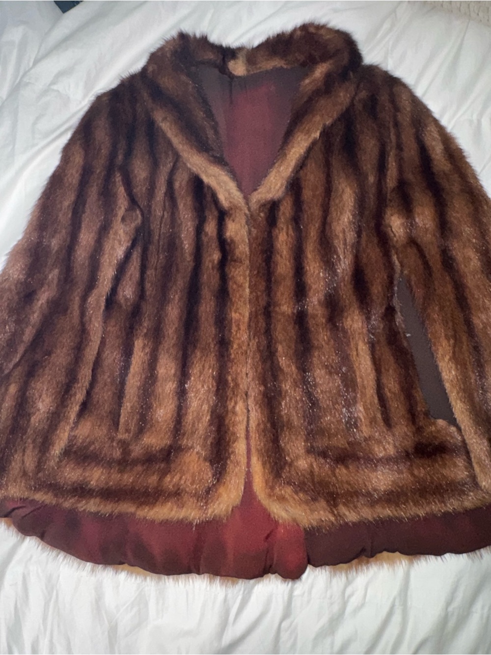 Classic Vintage Genuine Mink Fur Cape • Brown • L/XL • 28” • Excellent Condition